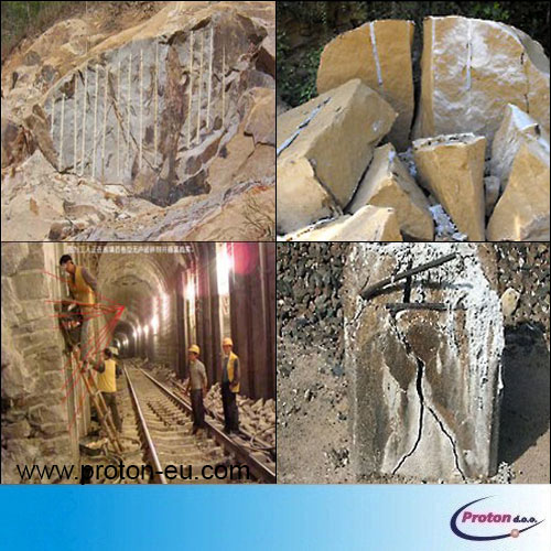 Neekslozivno raztezno sredstvo za ru�enje 3 - Proton d.o.o. - Hladno miniranje - miner - minerstvo - TNT - kompresor - pnevmatsko vrtanje - vrtina - izvrtina - luknja - razbijanje - podiranje - hidravlično kladivo - pnevmatsko kladivo - pikiranje - nitroglicerin - kamen - �iva skala - armiran beton - kamnolom - pruh - pesek - granulat - hidravlika - �temanje - vrtalnik - kladivo - macola - DTH - piker� - pnevmatično - pi�tola - pick hammer - bager - rovokopač - minibager - midibager - JCB - Poclain - Volvo - MF - Massey Ferguson - Doosan - Daewoo